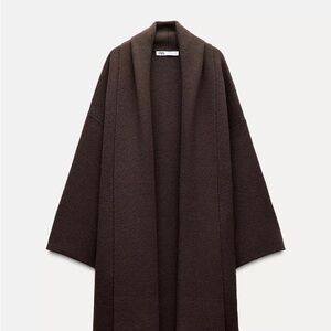 Zara Brown Long Open Cardigan